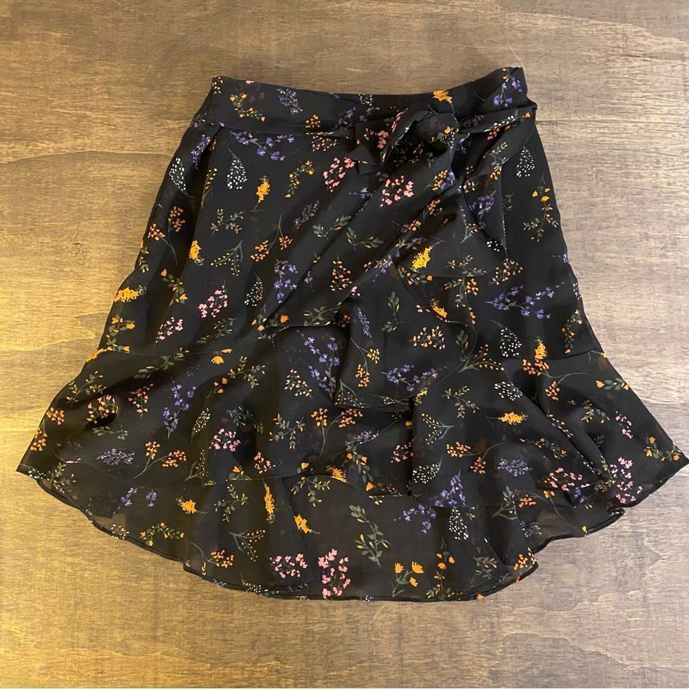 Rebecca Minkoff Asymmetrical Black Floral Mini Skirt